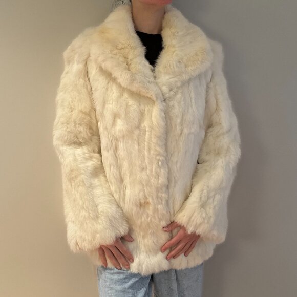 White Rabbit Genuine Fur Coat Vintage Luxury Volume Ilana Pockets S/M - Picture 3 of 9